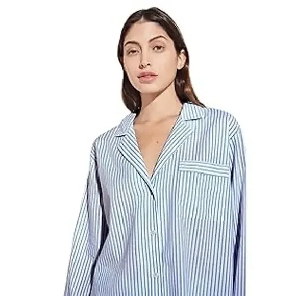 Eberjey NWT Cotton Striped Pajama Top Longsleeve Blue White Sz XS Women - Picture 2 of 8